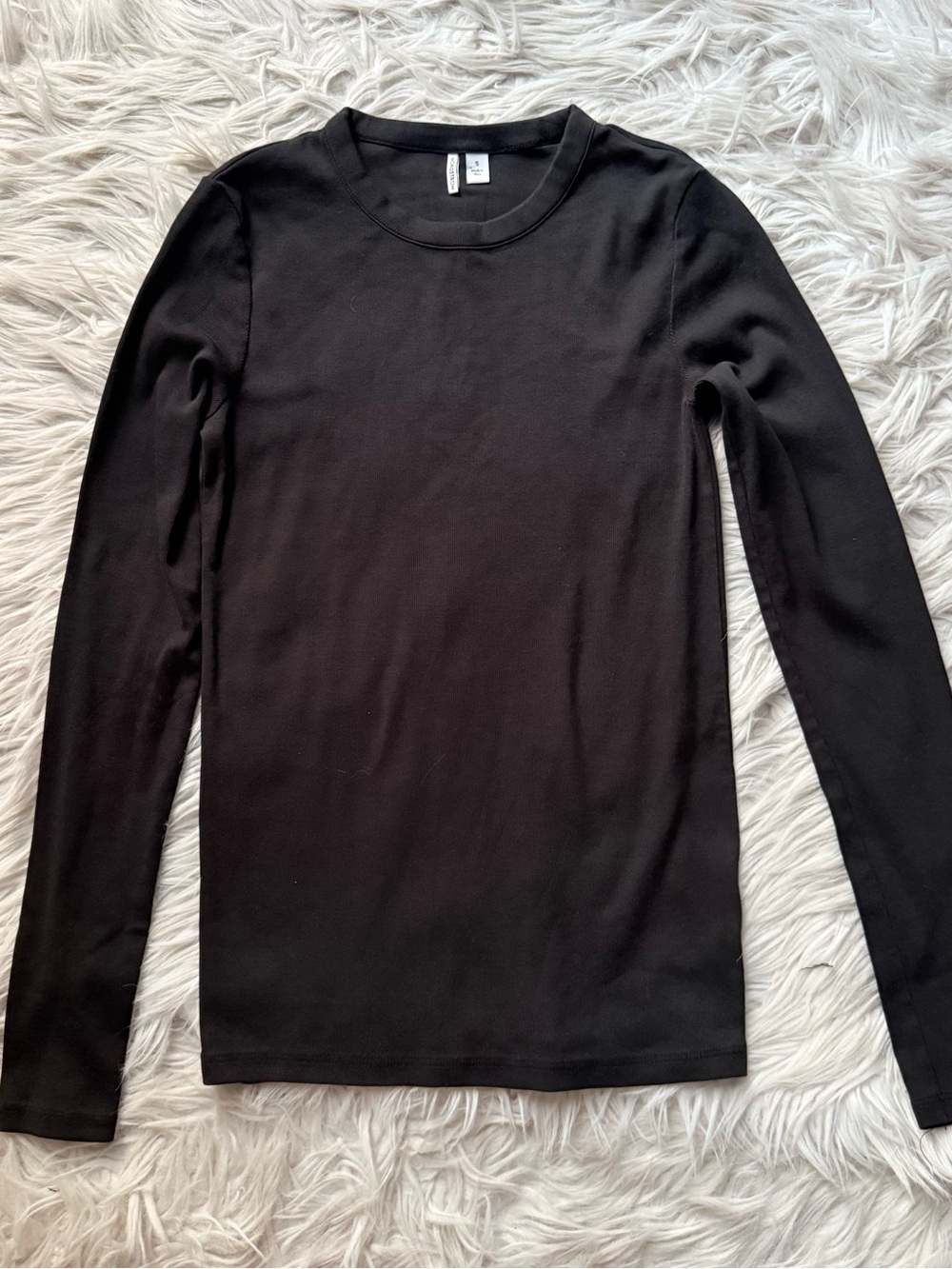 Nordstrom Women’s Ribbed Pima Cotton Long Sleeve Top Black Small